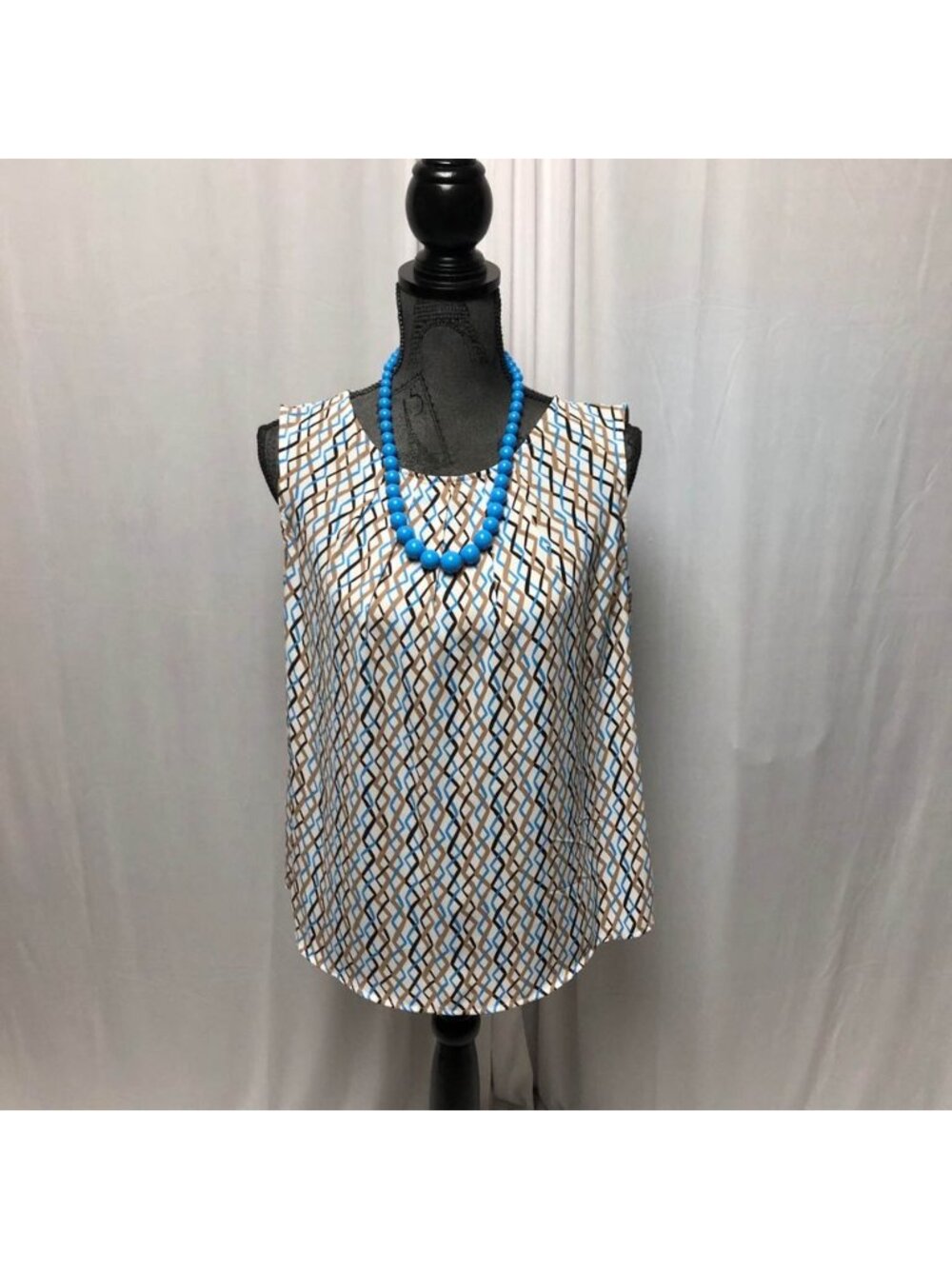 Worthington Top Womens Size Large Brown Blue Sleeveless Blouse Layering Office